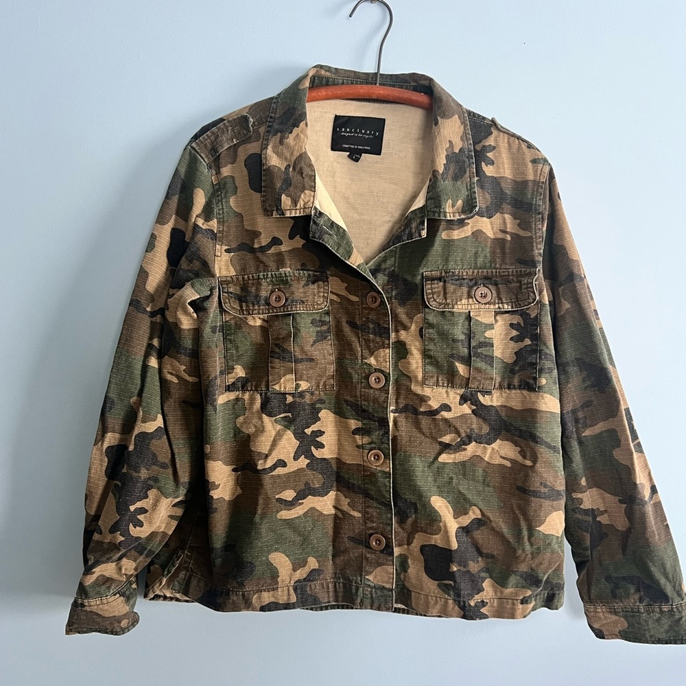 Sanctuary 100% cotton Camo Green and Brown Utility Jacket Large L camouflage